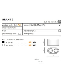 Azzardo BRANT 2 BLACK 2xGU10 Surface Mounted Black AZ2821 - product 2