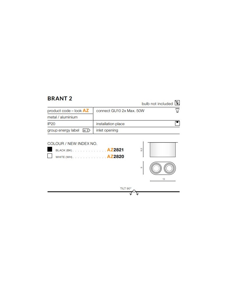 Ceiling luminaires for replaceable light source - Azzardo BRANT 2 WHITE 2xGU10 Surface-mounted White AZ2820 - product kolory-swiatla.pl 2