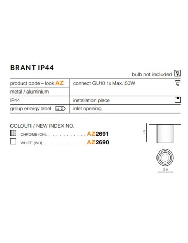 Azzardo BRANT IP44 CHROME 1xGU10 Surface Mounted Chrome IP44 AZ2691 - product 2