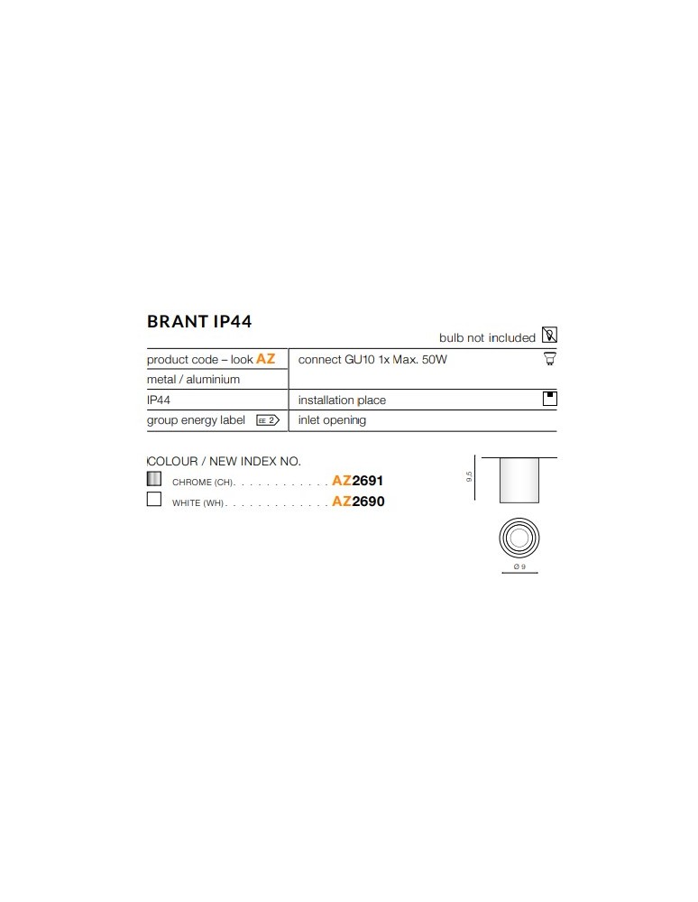 Hermetic ceiling luminaires - Azzardo BRANT IP44 WHITE 1xGU10 Surface-mounted White IP44 AZ2690 - product kolory-swiatla.pl 2