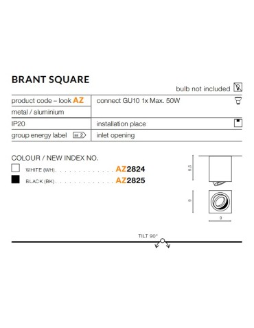 Azzardo BRANT SQUARE BLACK 1xGU10 Natynkowa Czarny AZ2825 - produkt 2