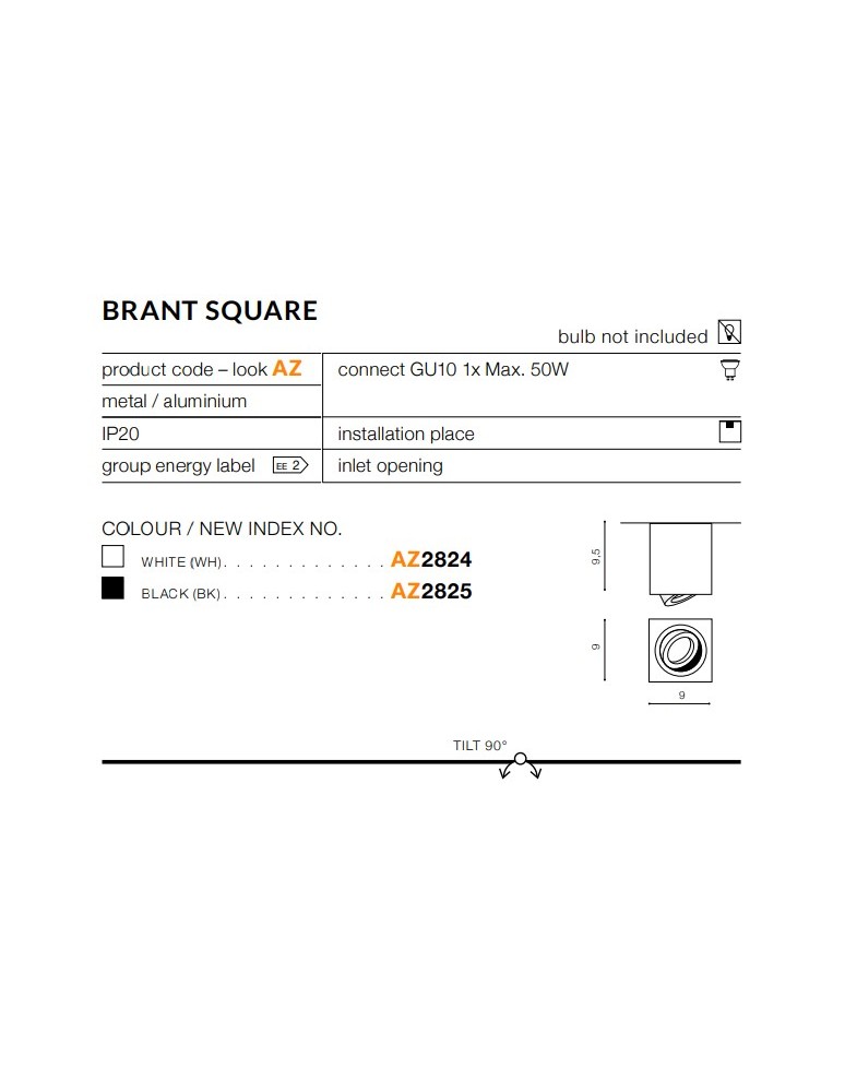 Ceiling luminaires for replaceable light source - Azzardo BRANT SQUARE BLACK 1xGU10 Surface Mounted Black AZ2825 - product kolory-swiatla.pl 2
