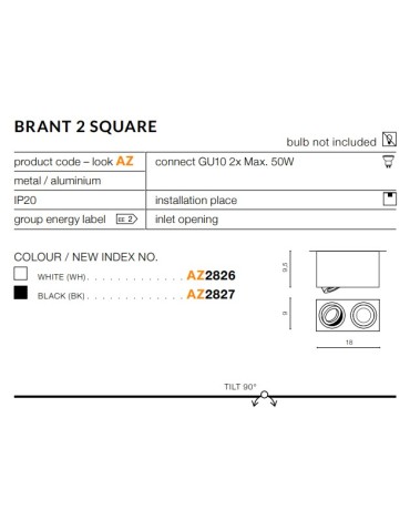 Azzardo BRANT 2 SQUARE WHITE 2xGU10 Surface Mounted White AZ2826 - product 2