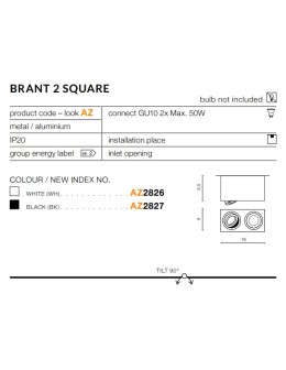 Azzardo BRANT 2 SQUARE BLACK 2xGU10 Natynkowa Czarny AZ2827 - produkt 2