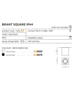 Azzardo BRANT SQUARE IP44 BLACK 1xGU10 Natynkowa Czarny IP44 AZ2878 - produkt 2