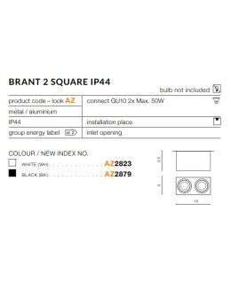 Azzardo BRANT 2 SQUARE IP44 WHITE 2xGU10 Natynkowa Biały IP44 AZ2823 - produkt 2