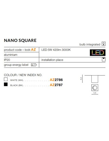 Azzardo NANO SQUARE BLACK 1xLED Surface Mounted Black AZ2787 - product 2