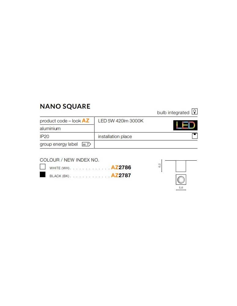 LED ceiling luminaires - Azzardo NANO SQUARE BLACK 1xLED Surface Mounted Black AZ2787 - product kolory-swiatla.pl 2
