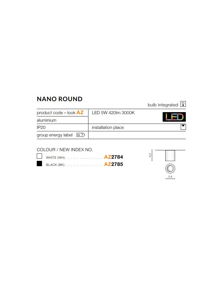 LED ceiling luminaires - Azzardo NANO ROUND WHITE 1xLED Surface Mounted White AZ2784 - product kolory-swiatla.pl 2