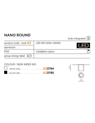 Azzardo NANO ROUND BLACK 1xLED Natynkowa Czarny AZ2785 - produkt 2