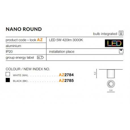 Azzardo NANO ROUND BLACK 1xLED Natynkowa Czarny AZ2785