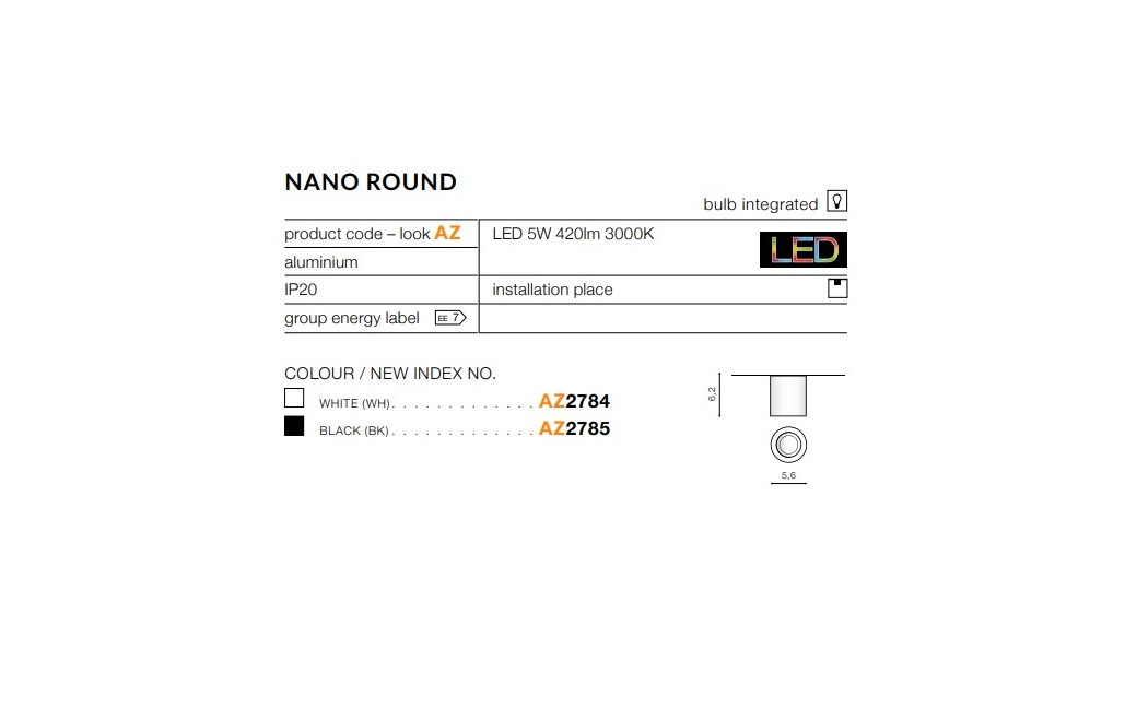 Azzardo NANO ROUND BLACK 1xLED Natynkowa Czarny AZ2785