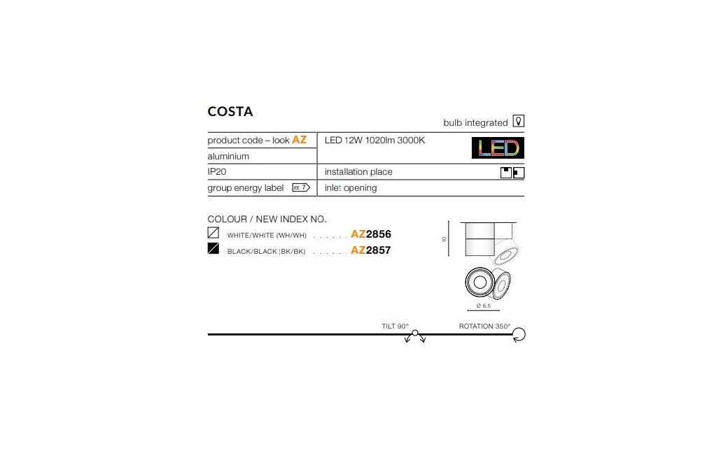 Azzardo COSTA WHITE 1xLED Ceiling Spotlight White AZ2856