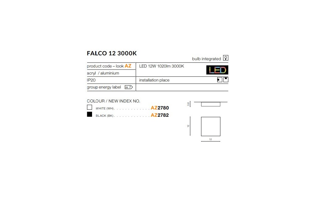 Azzardo FALCO 12 3000K BLACK 1xLED Sufitowa Czarny AZ2782