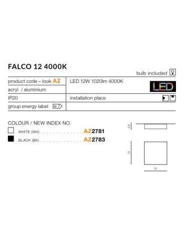 Azzardo FALCO 12 4000K WHITE 1xLED Ceiling Light White AZ2781 - product 2