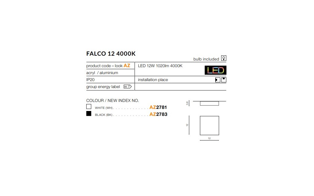 Azzardo FALCO 12 4000K BLACK 1xLED Sufitowa Czarny AZ2783