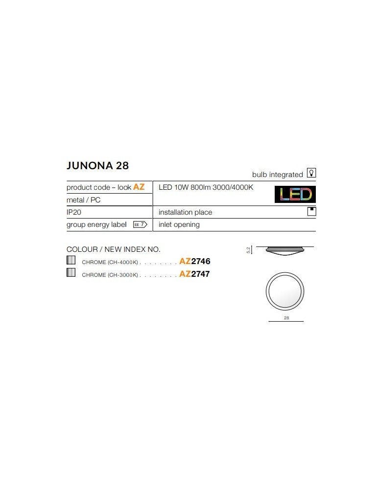 Round Plafonds - Azzardo JUNONA 28 4000K CHROME 1xLED Chrome Ceiling Light AZ2746 - product kolory-swiatla.pl 3