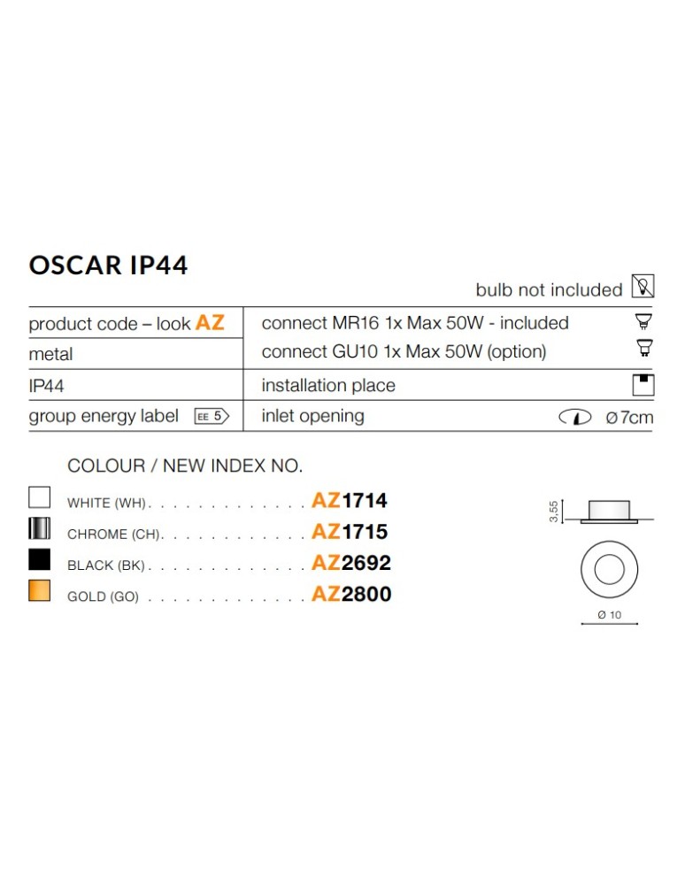 Flush-mounted hermetic lamps - Azzardo OSCAR IP44 BLACK 1xGU10 Recessed Black IP44 AZ2692 - product kolory-swiatla.pl 2