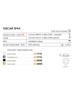 Azzardo OSCAR IP44 GOLD 1xGU10 Wpuszczana Złoty IP44 AZ2800 - produkt 2