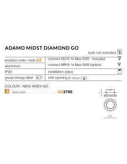 Azzardo ADAMO MIDST DIAMOND GO 1xGU10 Recessed Gold AZ2740 - product 2