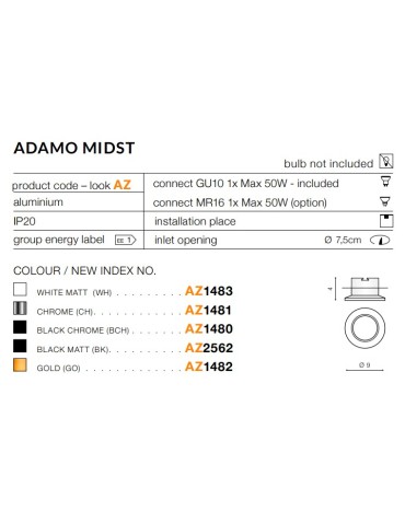 Azzardo ADAMO MIDST MATT BLACK 1xGU10 Wpuszczana Czarny Mat AZ2562 - produkt 2