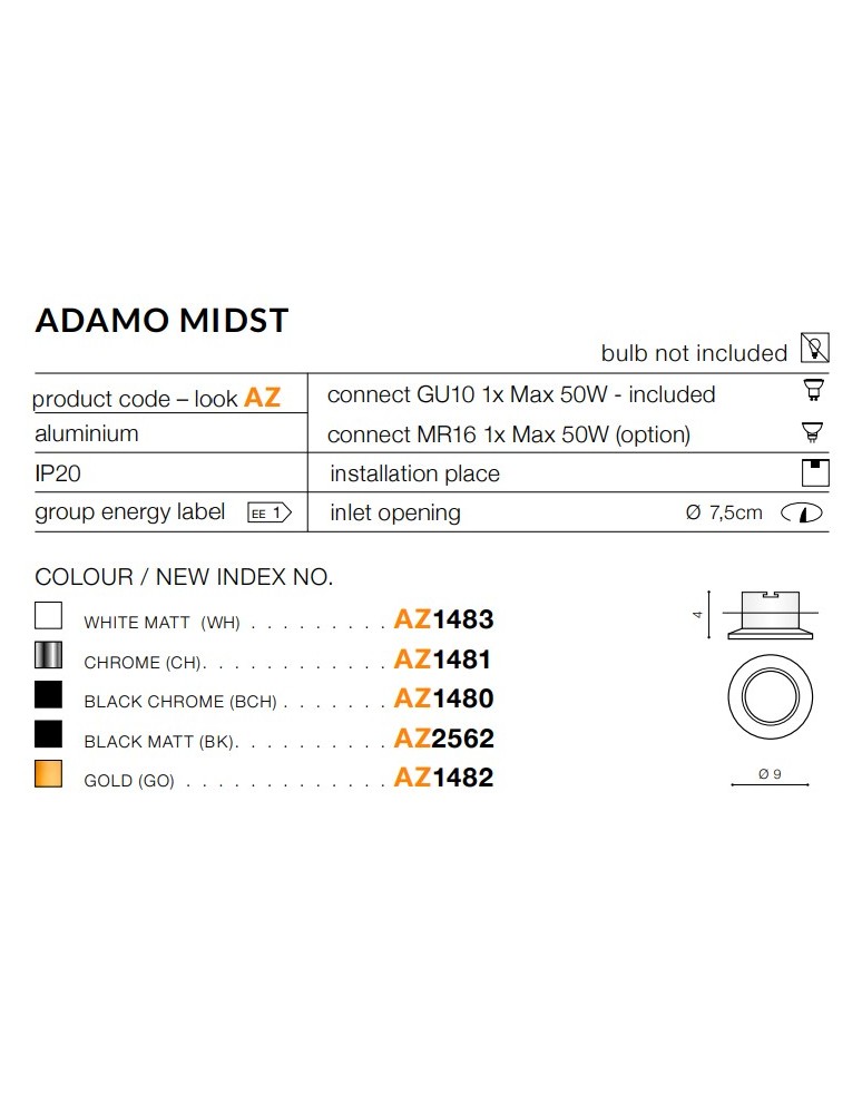 Round flush-mounted lamps - Azzardo ADAMO MIDST MATT BLACK 1xGU10 Recessed Mat Black AZ2562 - product kolory-swiatla.pl 2