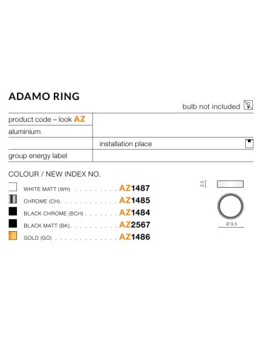 Azzardo ADAMO RING MATT BLACK Ring Dekoracyjny do Oprawy Czarny Mat AZ2567 - produkt 2