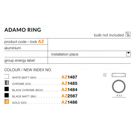 Azzardo ADAMO RING MATT BLACK Ring Dekoracyjny do Oprawy Czarny Mat AZ2567