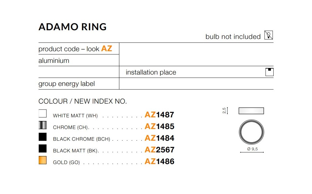 Azzardo ADAMO RING MATT BLACK Ring Dekoracyjny do Oprawy Czarny Mat AZ2567