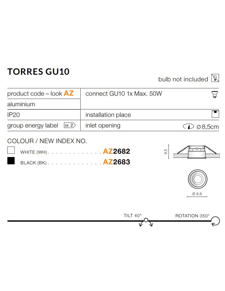 Round flush-mounted lamps - Azzardo TORRES GU10 WHITE 1xGU10 Recessed White AZ2682 - product kolory-swiatla.pl 2