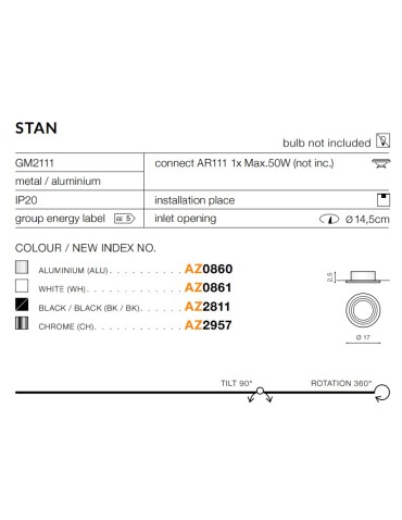 Azzardo STAN BLACK/BLACK 1xES111 Wpuszczana Czarny AZ2811 - produkt 2