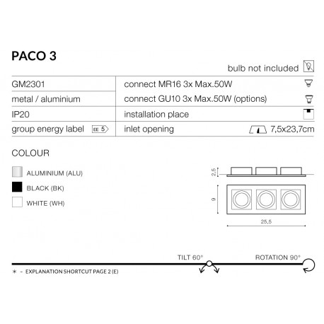 Azzardo PACO 3 WHITE 3xGU10 Wpuszczana Biały AZ0802