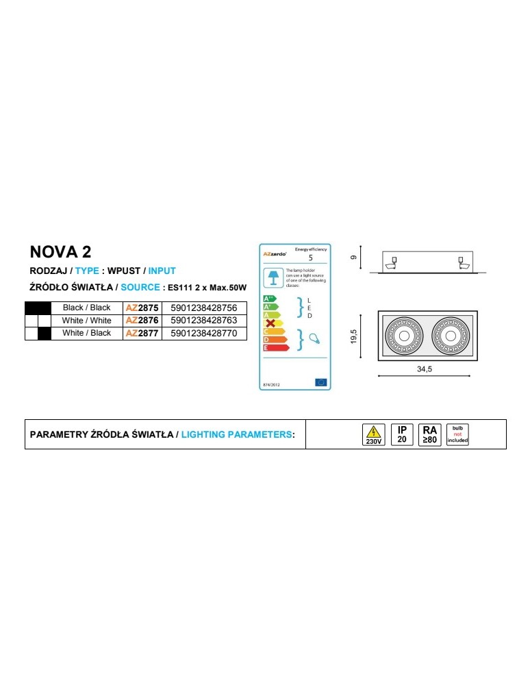 Flush-mounted directional lights - Azzardo NOVA 2 WHITE/WHITE 2xES111 Recessed White AZ2876 - product kolory-swiatla.pl 4