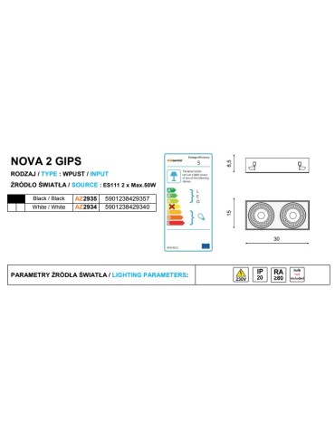 Azzardo NOVA 2 GIPS WHITE/WHITE 2xES111 Recessed White AZ2934 - product 2