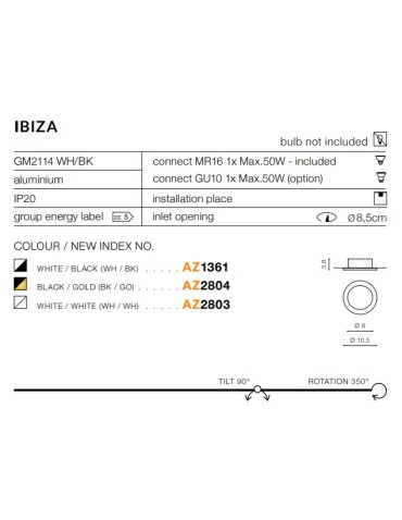 Azzardo IBIZA BLACK/GOLD 1xGU10 Recessed Black/Gold AZ2804 - product 2