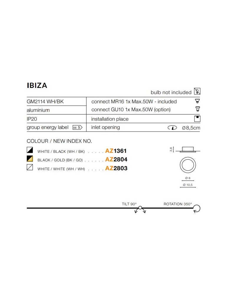 Round flush-mounted lamps - Azzardo IBIZA BLACK/GOLD 1xGU10 Recessed Black/Gold AZ2804 - product kolory-swiatla.pl 2