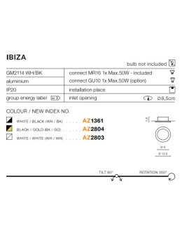 Azzardo IBIZA WHITE/WHITE 1xGU10 Wpuszczana Biały AZ2803 - produkt 2