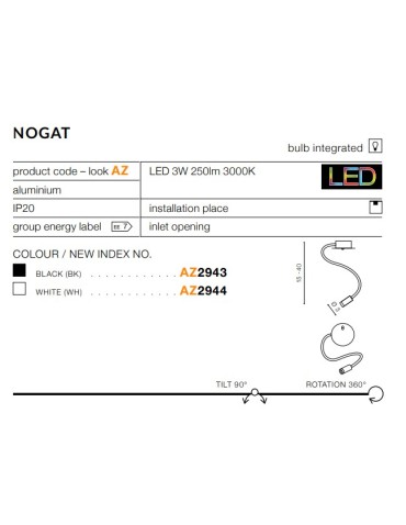 Azzardo NOGAT WHITE 1xLED Ścienna Biały AZ2944 - produkt 2
