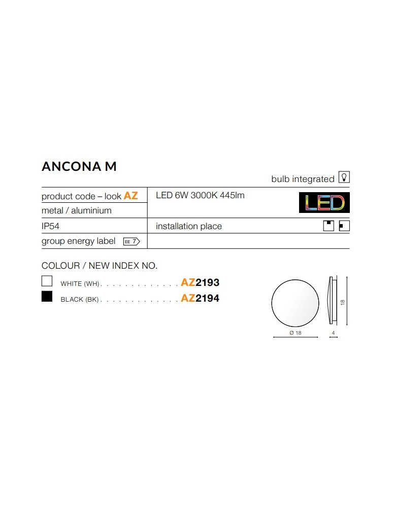 Wall lamps - Azzardo ANCONA M BLACK 1xLED Wall-mounted Black IP54 AZ2194 - product kolory-swiatla.pl 3