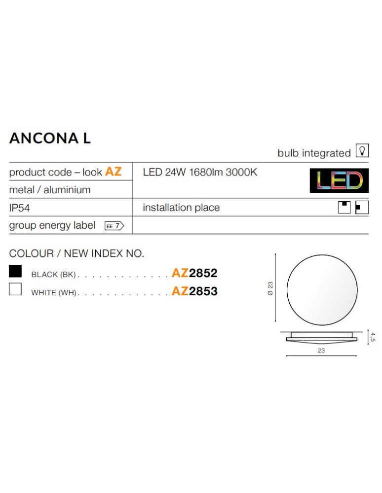 Wall lamps - Azzardo ANCONA L WHITE 1xLED Wall-mounted White IP54 AZ2853 - product kolory-swiatla.pl 3