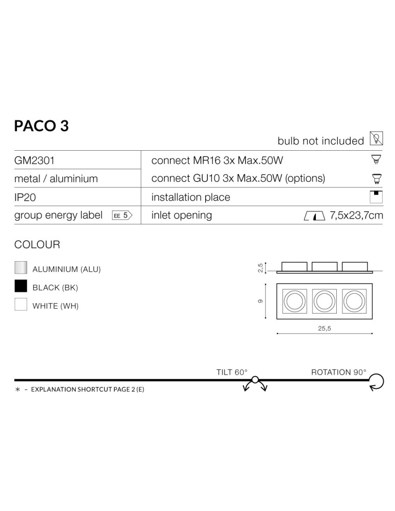 Azzardo PACO 3 BLACK 3xGU10 Recessed Black AZ0803