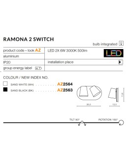 Azzardo RAMONA 2 SWITCH BLACK 2xLED Ścienna Czarny AZ2563 - produkt 2
