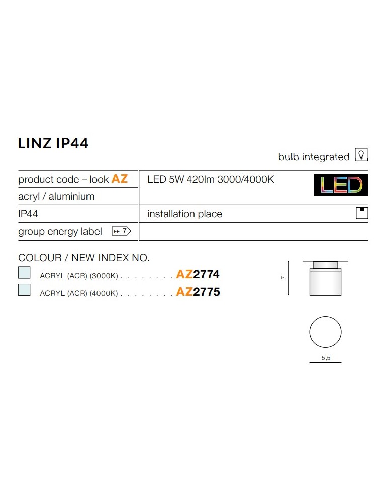 Flush-mounted hermetic lamps - Azzardo LINZ 3000K 1xLED Recessed Transparent IP44 AZ2774 - product kolory-swiatla.pl 3