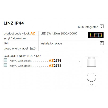 Azzardo LINZ 3000K 1xLED Wpuszczana Przeźroczysty IP44 AZ2774