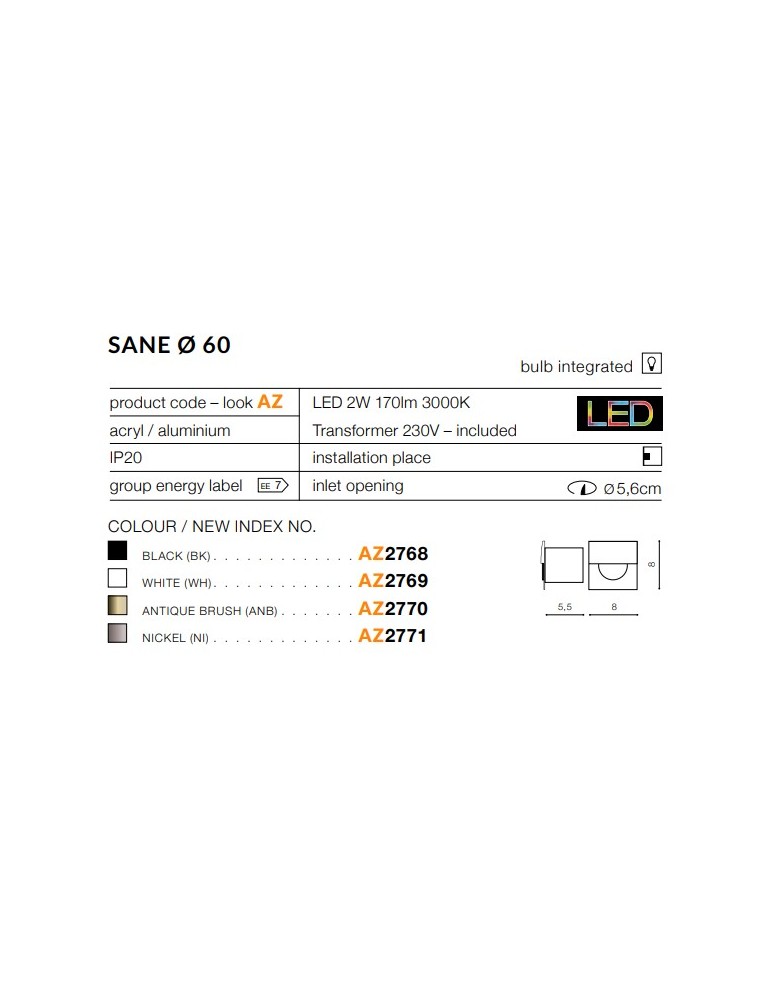 Stair step lighting - Azzardo SANE 60 NICKEL 1xLED Recessed Wall/Staircase Nickel AZ2771 - product kolory-swiatla.pl 3