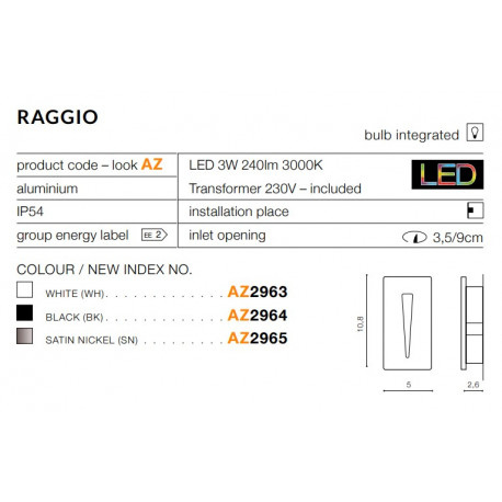 Azzardo RAGGIO WHITE 1xLED Wpuszczana w Ścianę Biały IP54 AZ2963