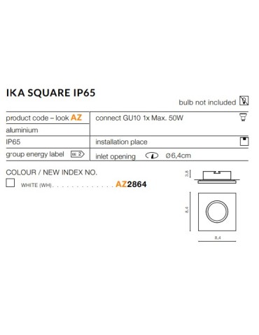 Azzardo IKA S IP65 WHITE 1xGU10 Recessed White IP65 AZ2864 - product 2