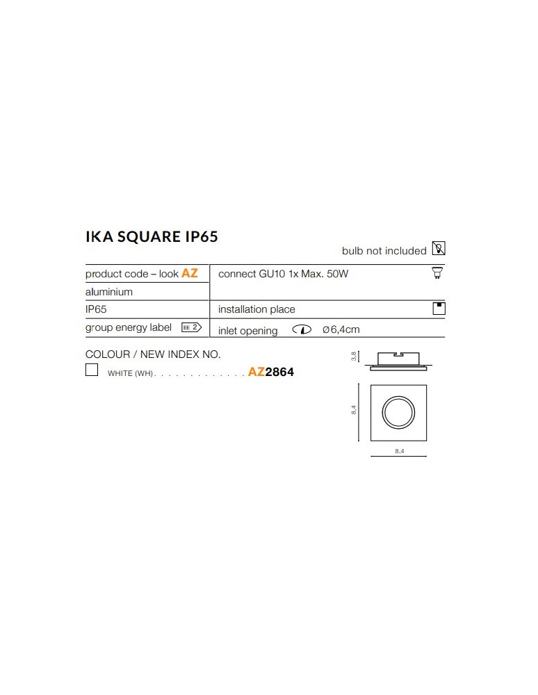 Flush-mounted hermetic lamps - Azzardo IKA S IP65 WHITE 1xGU10 Recessed White IP65 AZ2864 - product kolory-swiatla.pl 2