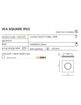 Azzardo IKA S IP65 WHITE 1xGU10 Wpuszczana Biały IP65 AZ2864 - produkt 2