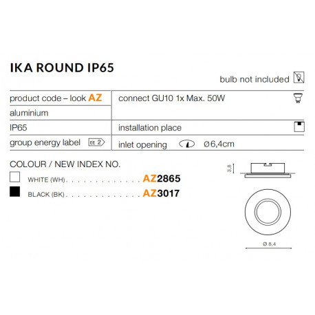 Azzardo IKA R IP65 BLACK 1xGU10 Wpuszczana Czarny IP65 AZ3017